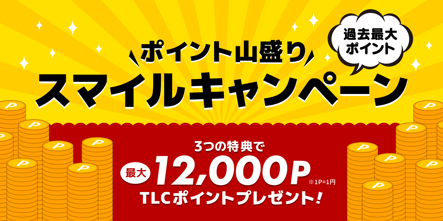 ポイント山盛りスマイルキャンペーン　3つの特典で最大12,000TLCポイントプレゼント!