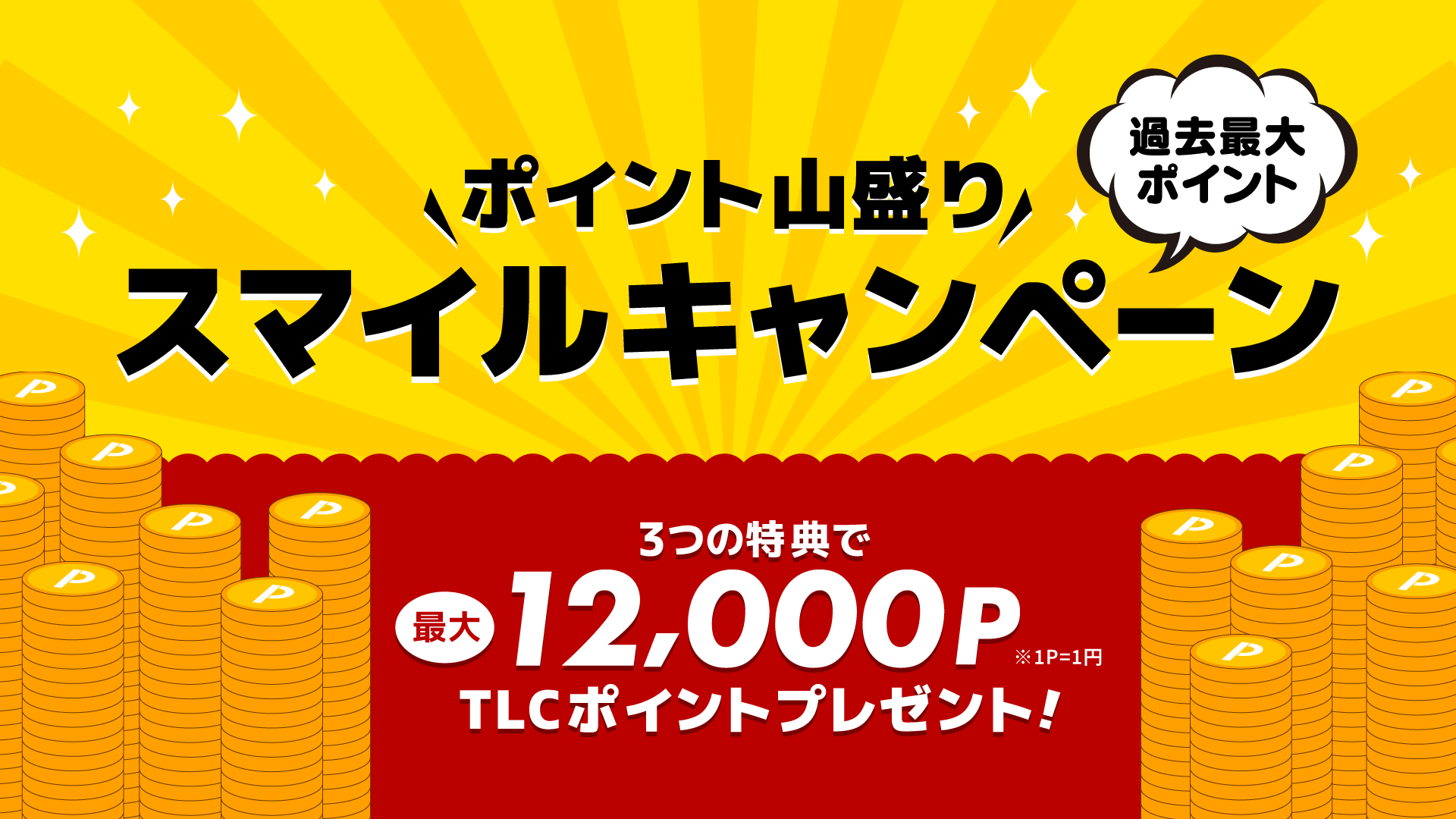 ポイント山盛りスマイルキャンペーン　3つの特典で最大12,000TLCポイントプレゼント!